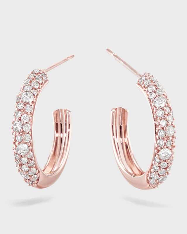 14k Rose Gold Thin Diamond Cluster Hoop Earrings, 15mm
